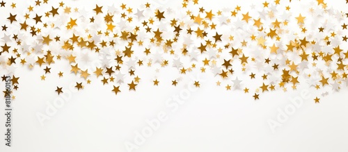 White background with an abstract pattern of golden stars Copy space image