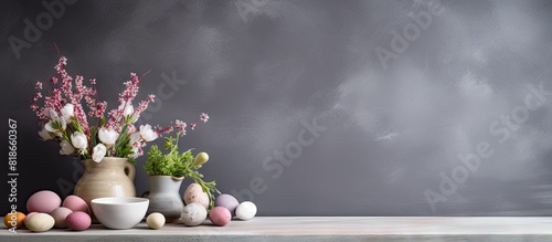 A table with a background perfect for decorating during Easter offering ample free space for your creative ideas Copy space image