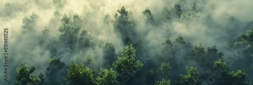 Misty Forest Aerial View for Nature Themes Generative AI #818660525