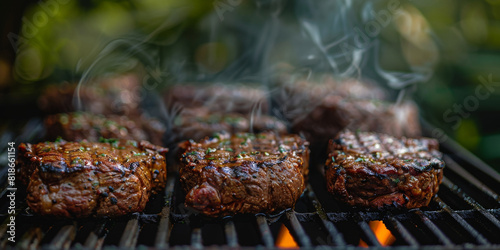 A closeup of steaks on the grill,beef steak grilled 