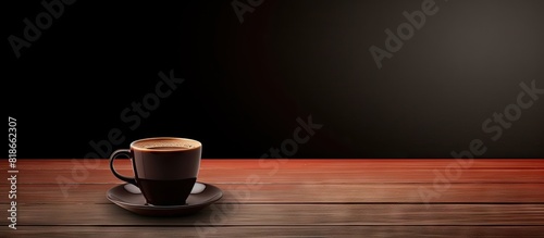 There is a black cup of coffee placed on the table with empty space for image. with copy space image. Place for adding text or design