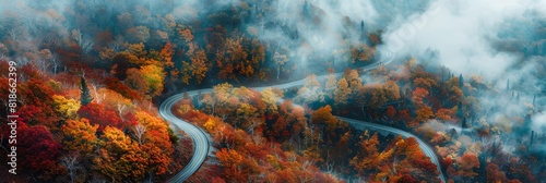 Scenic Aerial View of Winding Mountain Road in Autumn Generative AI