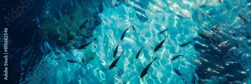 Aerial View of Fish Swimming in the Sea, Costa da Morte, Spain Generative AI photo