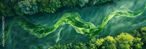 Blooming Algae in Green River Aerial View for Nature Lovers Generative AI photo