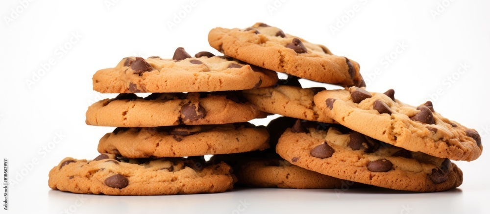 A pack of chocolate chip cookies isolated on a white background with copy space A pack of chocolate chip cookies isolated on a white background with copy space