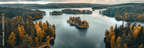 Breathtaking Aerial View of Lake and Nordic Shore Generative AI