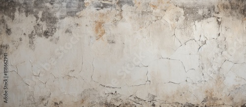 Aged weathered and cracked plaster wall texture background with a rough textured surface showcasing a contrasting blend of dark and white colors Ideal for copy space image usage photo