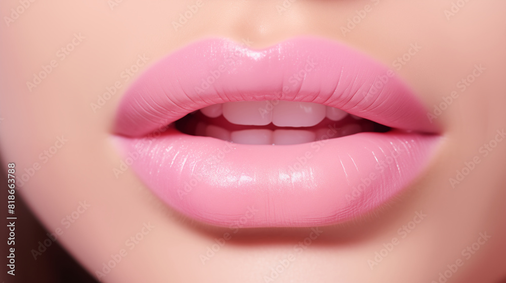 Close up of plump pink lips to promote makeup brand for lipstick, Luxury brand. Close up of plump pink lips to promote makeup brand for lipstick, Luxury brand.