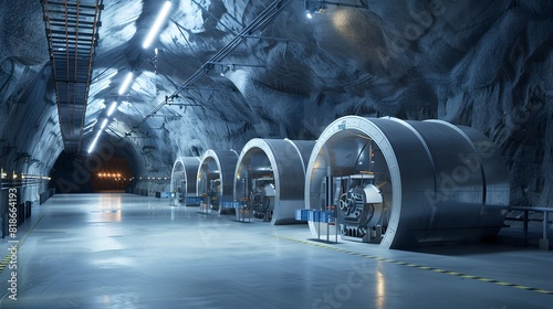 An underground cavern facility storing compressed air, with turbines and generators visible, highlighting the potential of CAES to provide clean energy storage solutions photo