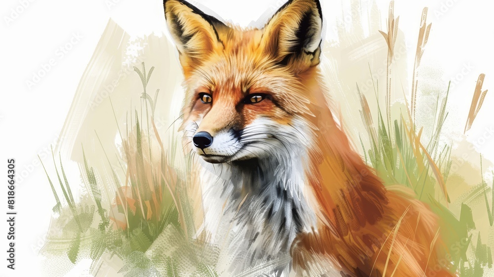 Obraz premium Artistic rendering of a fox in a vibrant, abstract background, suitable for creative and wildlife themes.