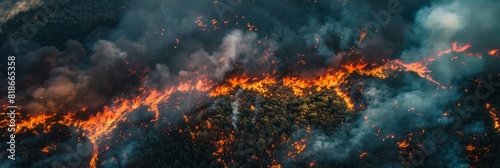 Dramatic Aerial View of Forest Fire for Climate Change Awareness Generative AI