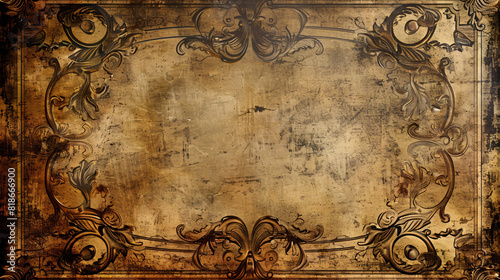 Rustic vintage textured paper with Victorian rustic ornamental frame background style.