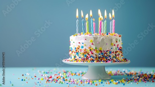 Birthday cake on blue background