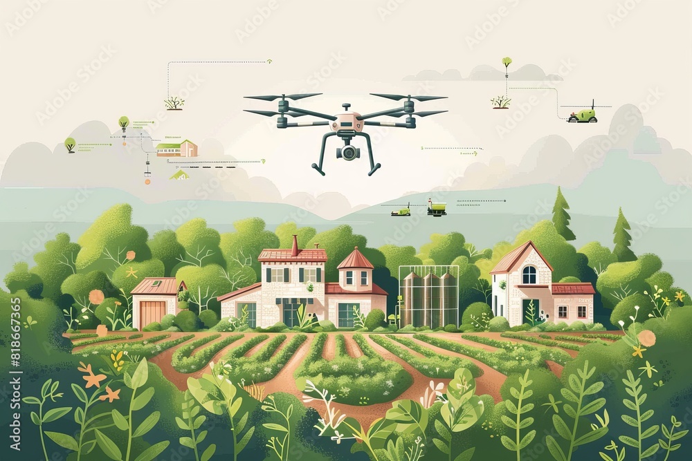The agricultural industry benefits from smart farming and precision farming innovations, integrating drones and irrigation systems for wine production and crop nutrition.
