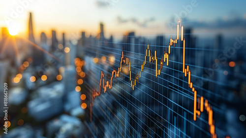 double exposure image of stock market investment graph and city on background,  concept of business investment and stock future trading