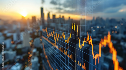 double exposure image of stock market investment graph and city on background,  concept of business investment and stock future trading