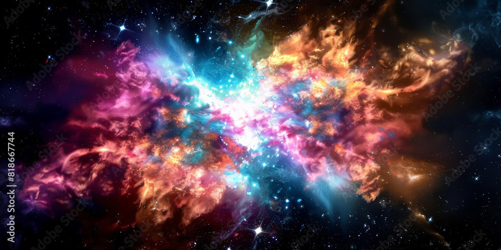  exploding nebula on dark background, Galaxy with nebula and stars in space. colorful space nebula
