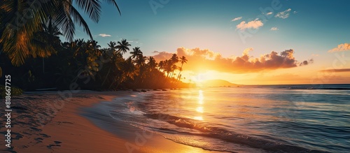 Beach sunset with a scenic view providing a nature background and space for copy