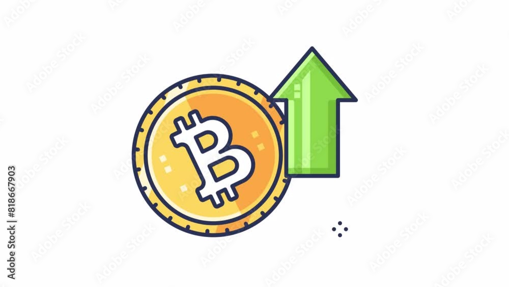 Animated bitcoin price up with up arrow. Suitable for cryptocurrency concept video, finance blogs, and blockchain technology related. Animated bitcoin price up with up arrow. Suitable for cryptocurrency concept video, finance blogs, and blockchain technology related.