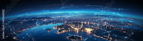 Satellite orbits Earth with city lights below