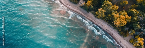 Serenity Above: Turquoise Lake Michigan Aerial View Generative AI