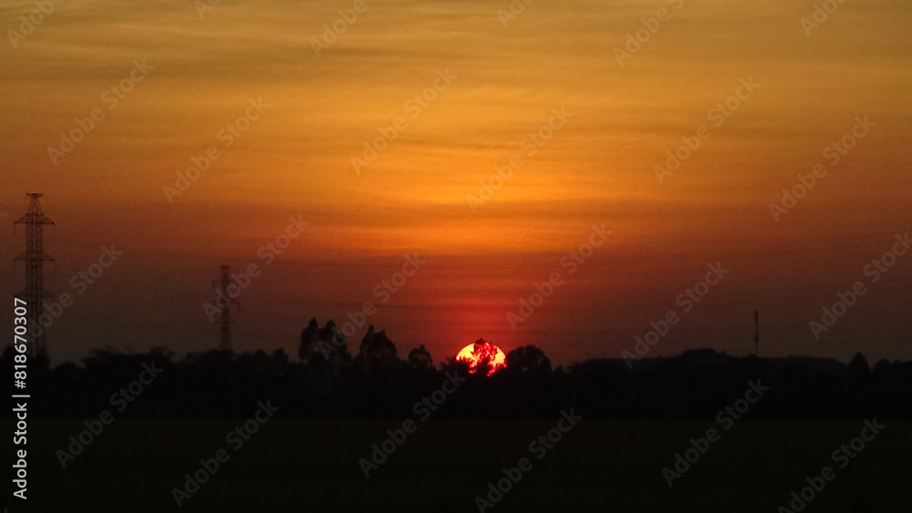 The sun sets over the rice field. Location place delta Kien Giang, Viet Nam. Magical sunset. The sun sets over the rice field. Location place delta Kien Giang, Viet Nam. Magical sunset.