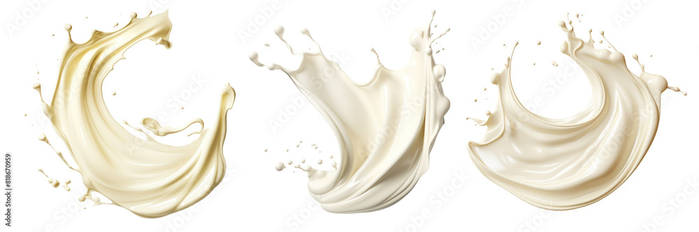 Collection of white chocolate liquid paint milk splash swirl wave isolated on white background Collection of white chocolate liquid paint milk splash swirl wave isolated on white background
