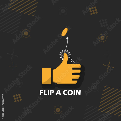 Flip A Coin Day event banner. Gesture of a hand flipping a coin on black background to celebrate on June 1st