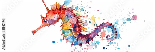 Whimsical Seahorse Illustration on White Background for Kids Generative AI