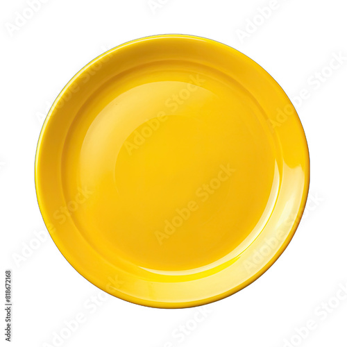 a top view yellow plate on transparent background