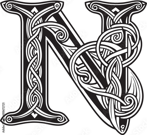 Letter with celtic ornament isolated on white background