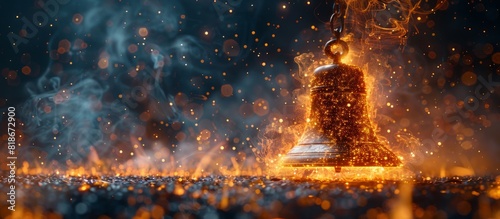 An incandescent, transparent bell outlined by fiery particles reverberates amidst photo