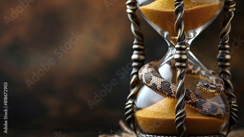 An hourglass with a serpent or snake circling it, symbolizing the cyclical nature of time and the eternal return - Killing time