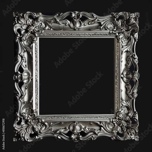 Gothic style silver picture frame on black background