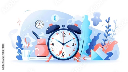 A beautiful illustration of a clock with alarm clock legs and arms photo