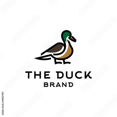 Duck simple line icon logo vector design, modern logo pictogram design of duck or mallard