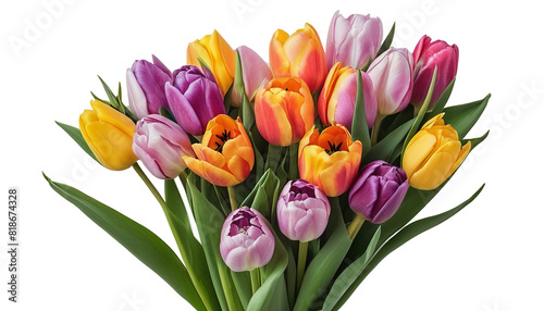 Elegant Tulip Bouquet in Shades of Pink  Purple  and Orange on transparent background PNG file