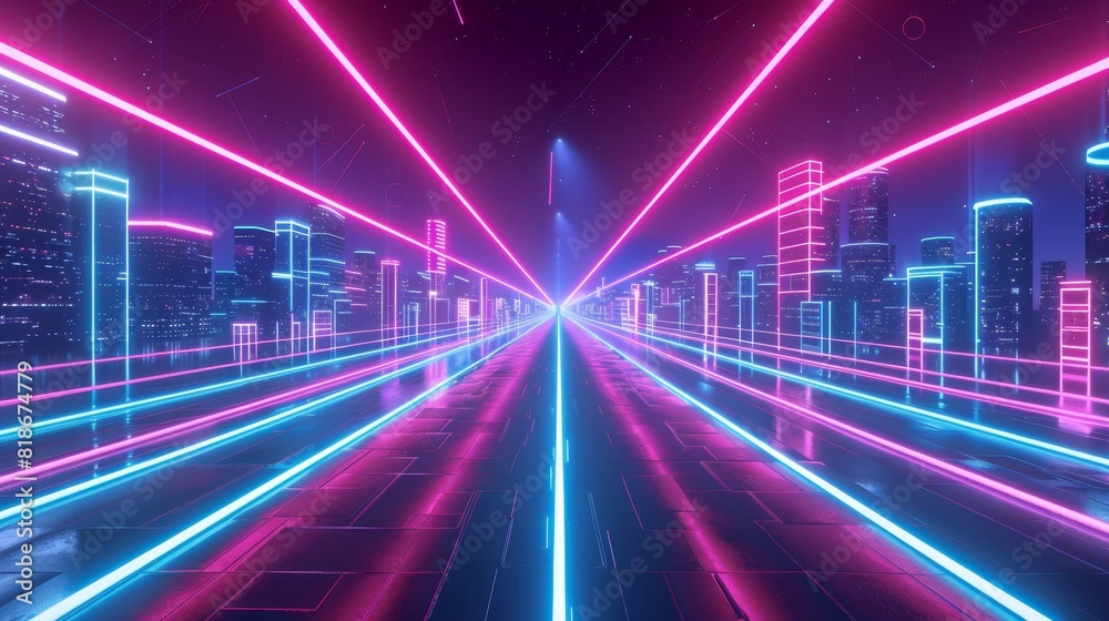 Futuristic Neon Highway in Pink, Perfect for Virtual Reality and Futuristic Transport Concepts
