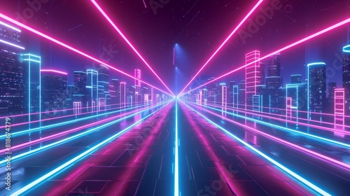 Futuristic Neon Highway in Pink, Perfect for Virtual Reality and Futuristic Transport Concepts