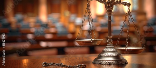 Scales of justice in a courtroom