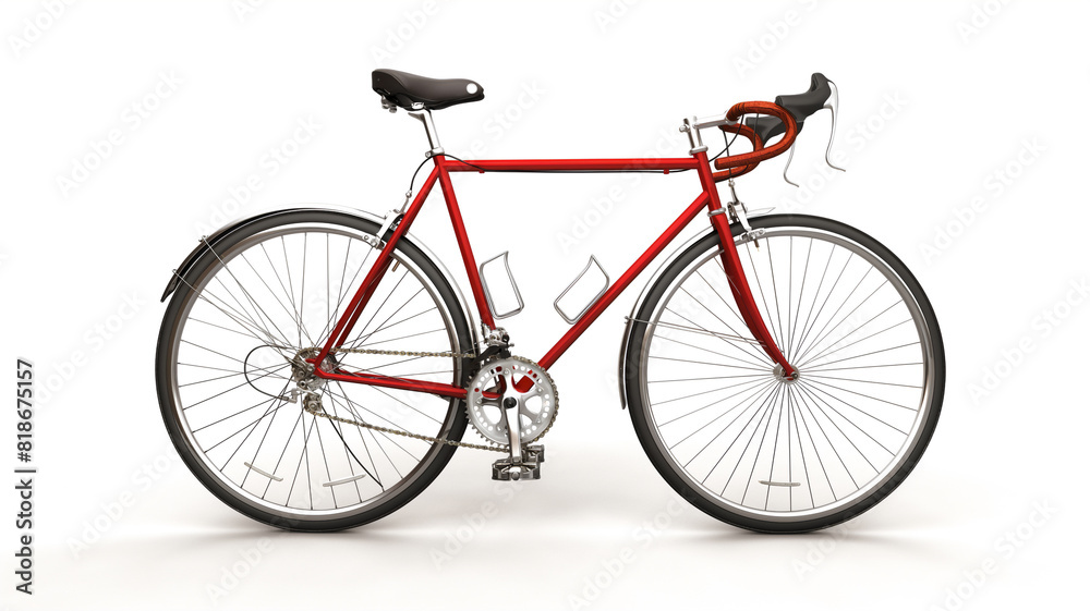 A sleek red road bike with drop handlebars and a classic design, shown against a plain white background. The bike features a lightweight frame and thin tires.