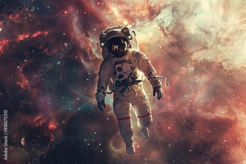 astronaut space galaxy outerspace stars planets floating scifi surreal futuristic adventure cosmic ai generated digital  photo