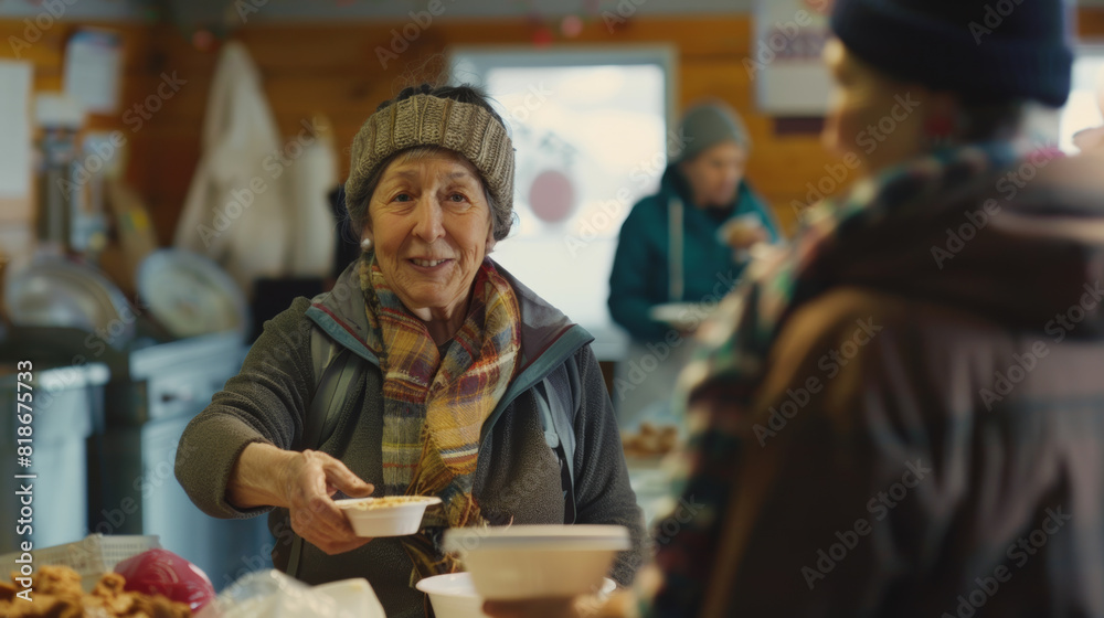 Obraz premium Elderly market vendor joyfully offering samples with heartwarming hospitality.