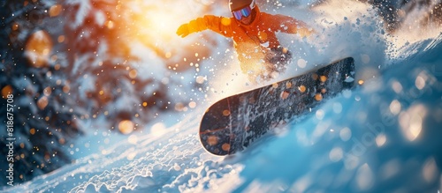 Snowboarder Jumping in Snowy Mountains photo