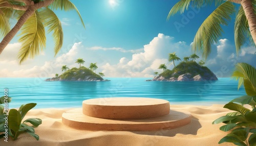 Beach podium summer background sand product 3D sea display platform