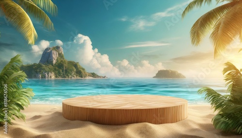 Beach podium summer background sand product 3D sea display platform