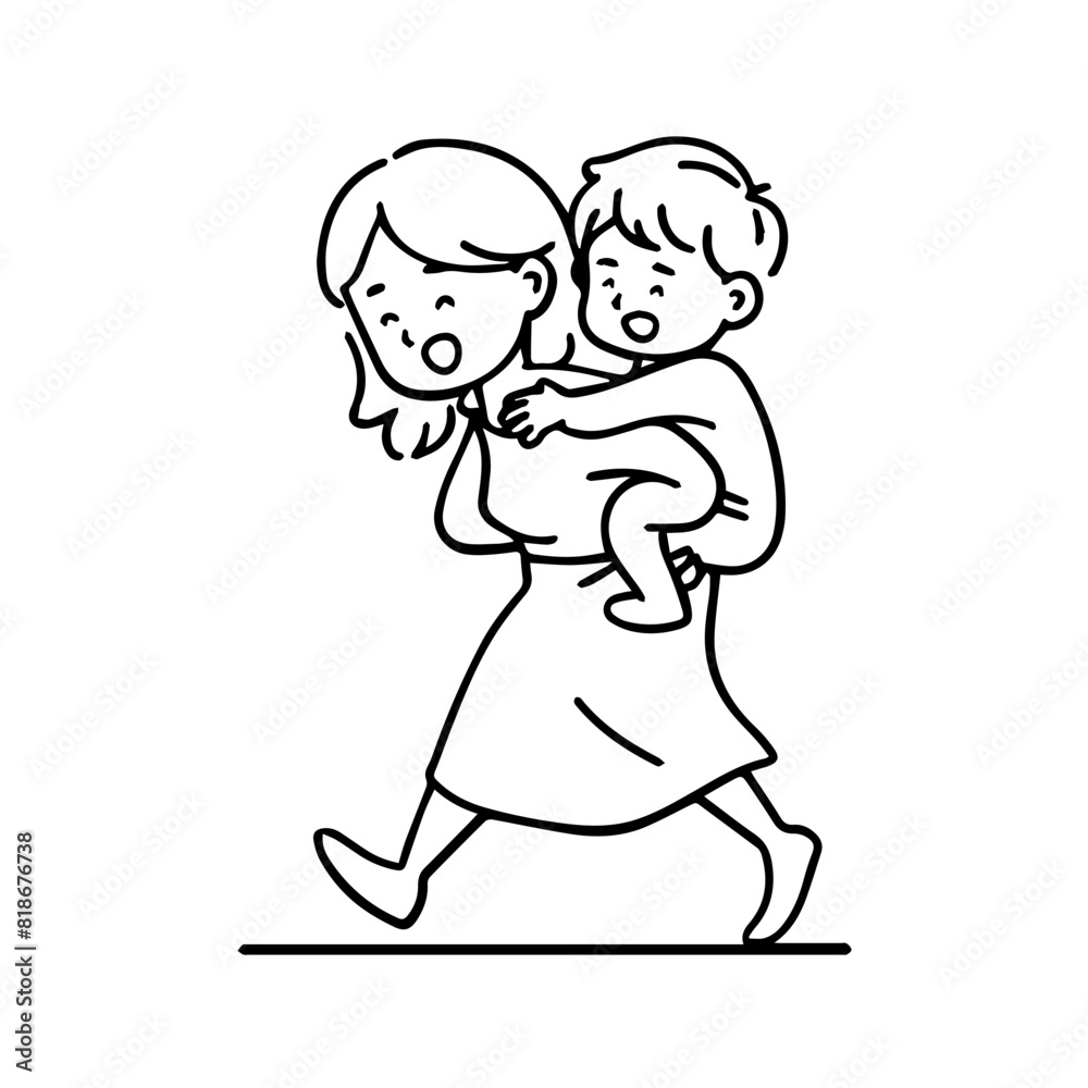 mom and son line art illustration flat design mom and son line art illustration flat design