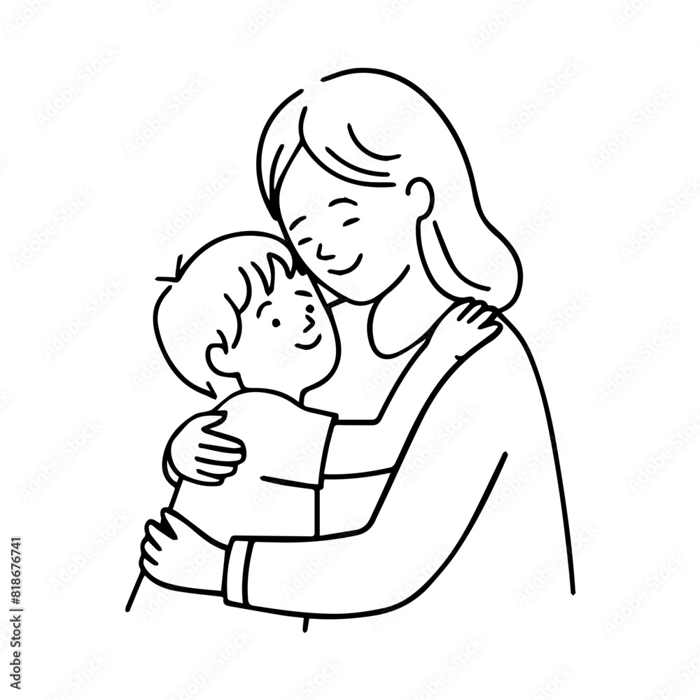 mom and son line art illustration flat design mom and son line art illustration flat design