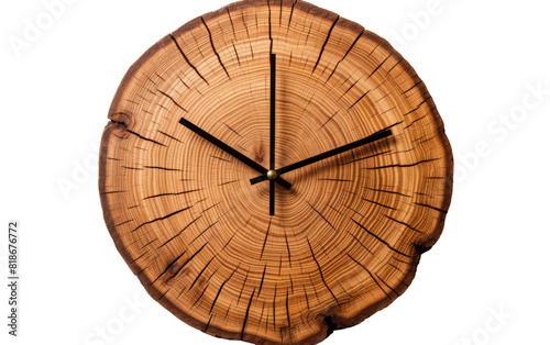 Display Time with a Nature Inspired Wooden Wall Clock Isolated on a Transparent Background PNG.