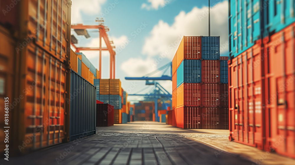 Fototapeta premium Row of containers, cargo shipping equipment, industrial concept for import-export logistics business cargo truck container ship